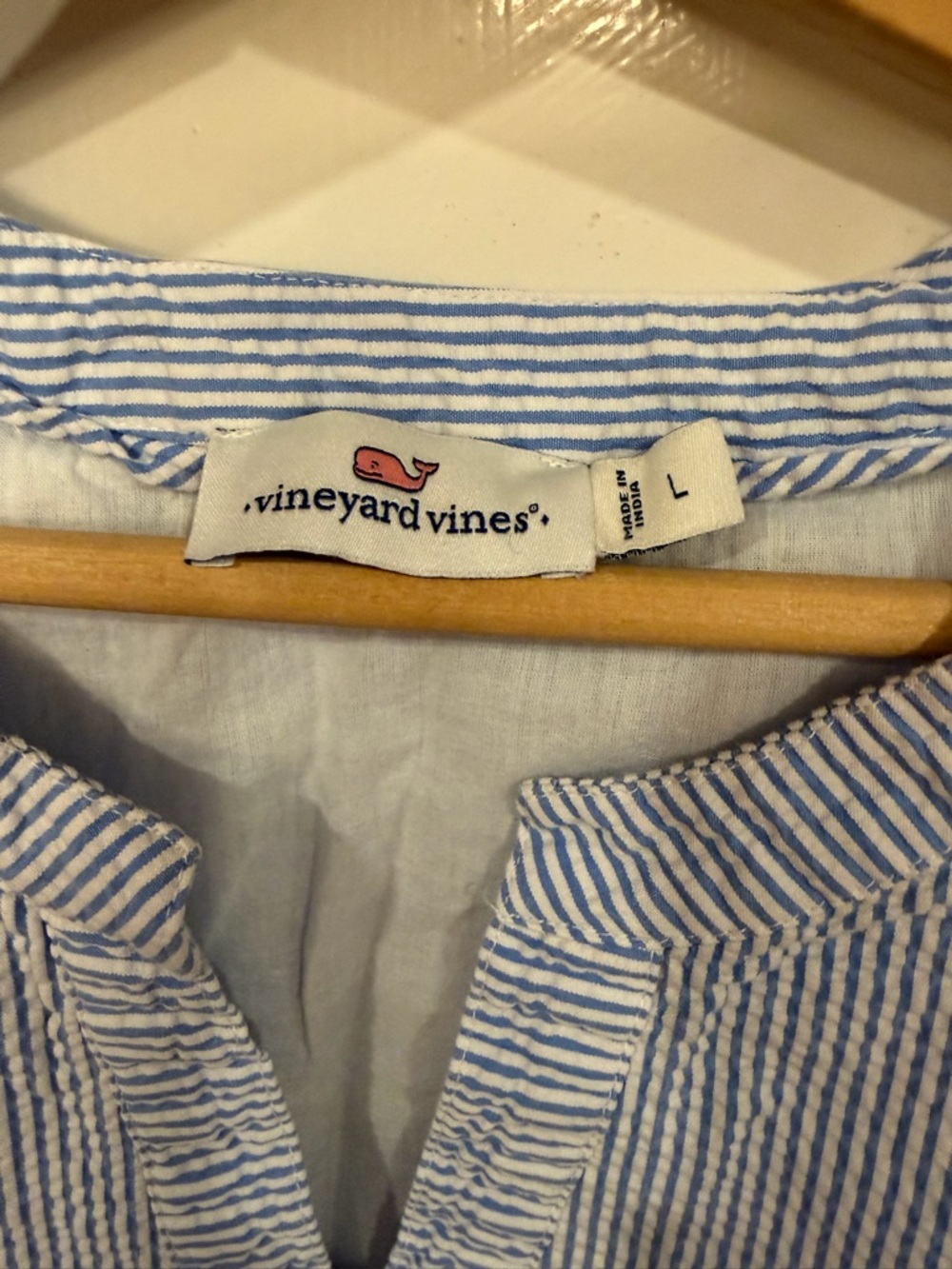 Vineyard Vines Blue and White Sleeveless Seersucker Tiered Dress - Picture 4 of 6